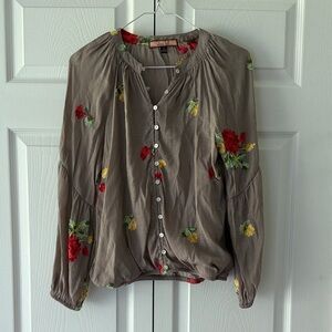 Olive hill Brown Floral Embroidered Blouse